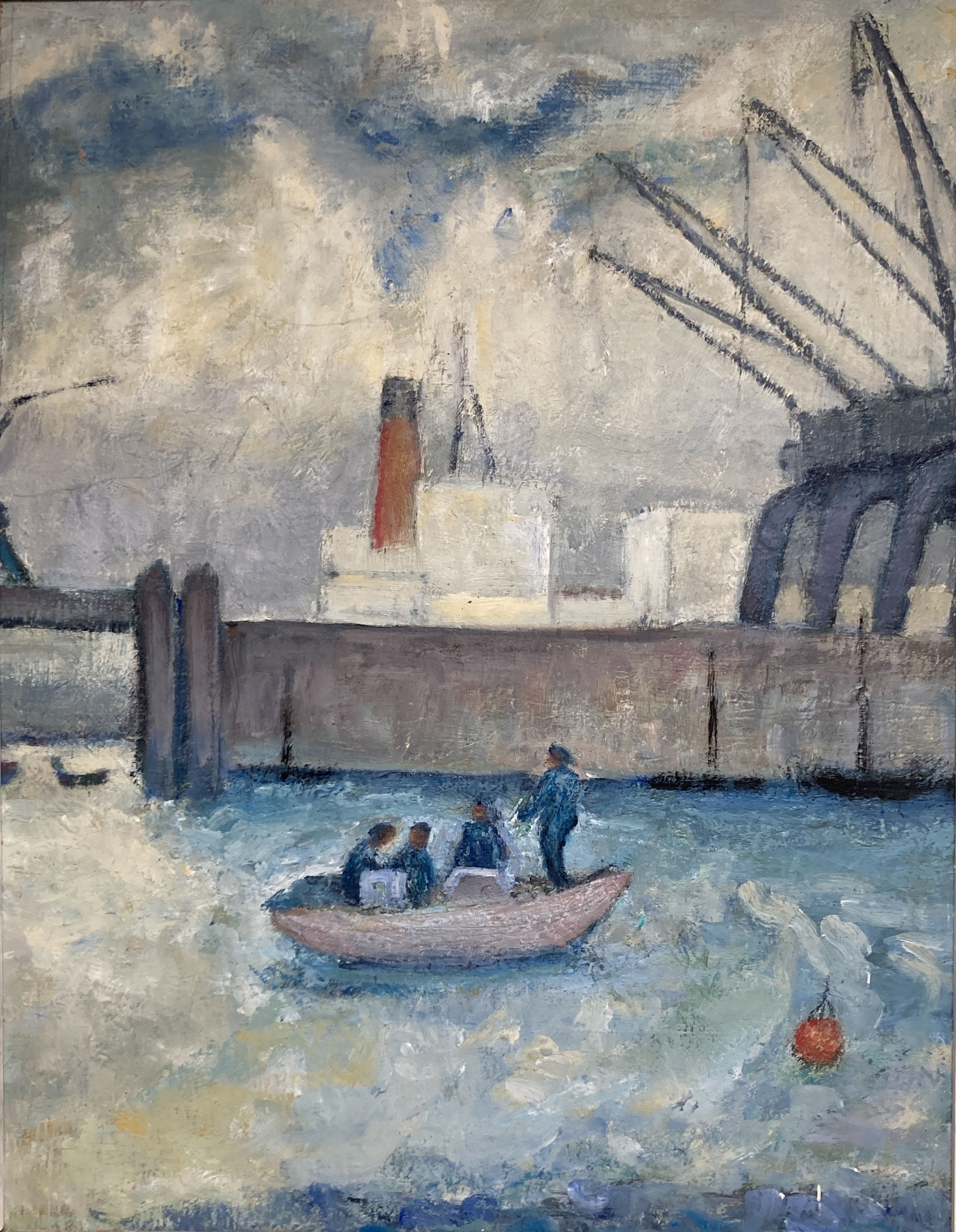 Myrta Fisher (1917-1999), oil on canvas laid on board, ‘Harbour Scene', inscribed verso, 44 x 34cm.